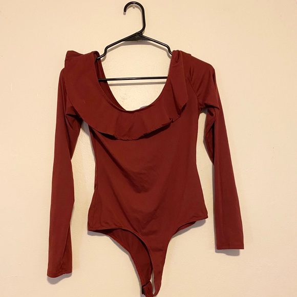 Lulus brick red ruffle long sleeve bodysuit - Picture 5 of 7